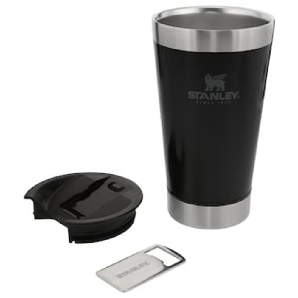 New Stanley Travel Beer Pint Tumbler Black 16oz Insulated Bottle Opener
